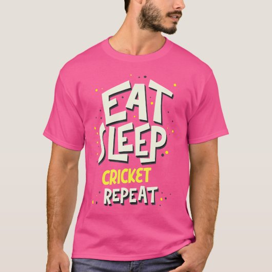 食べSleep Cricket Repeat Cricket Player Tシャツ (正面)