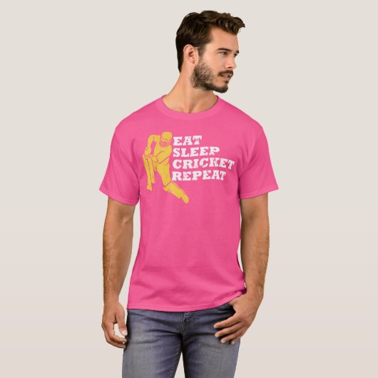 食べSleep Cricket Repeat Cricketer Cricket Player Tシャツ (正面フル)
