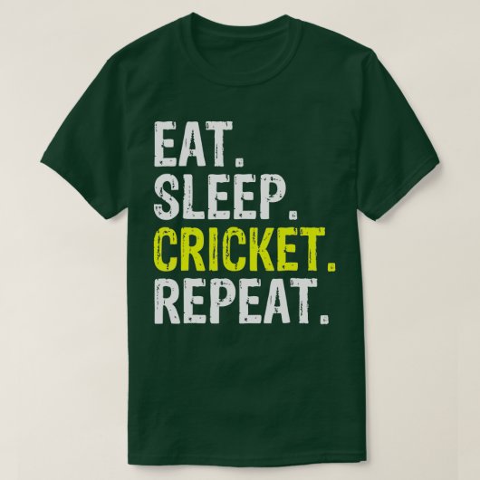 食べSleep Cricket Repeat Gift Sports Tシャツ (デザイン正面)