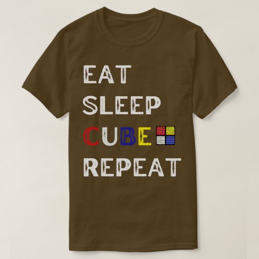 食べSleep Cube Repeatおもしろい Cubesパズル速度Cub Tシャツ (デザイン正面)