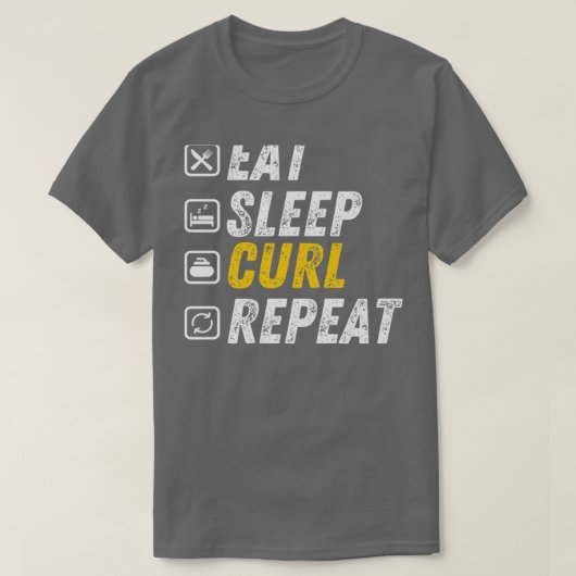 食べSleep Curlおもしろい Curling Gift Tシャツ (デザイン正面)