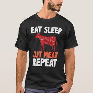 食べSleep Cut Meat Butcher Cow Beef Diagram Tシャツ