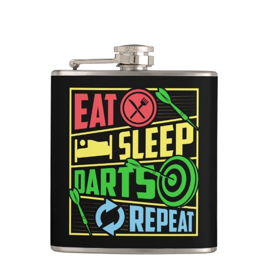食べSleep Darts Repeat Vinyl 包まれた Flask 6 oz. フラスク (正面)