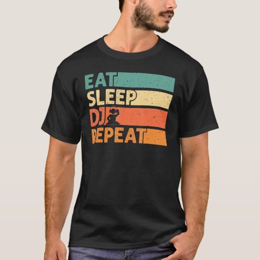 食べSleep Dj Repeat Djのクールレトロヴィンテージ Tシャツ (正面)