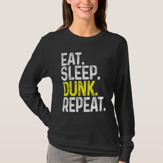 食べSleep Dunk Repeat おもしろい Basketball Tシャツ (正面)