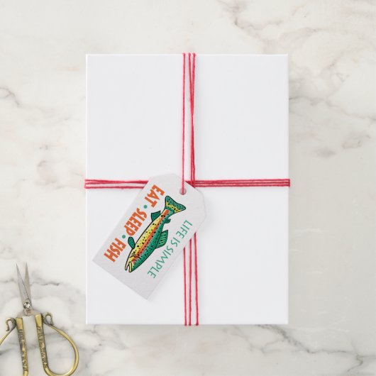 食べSleep Fishおもしろい -魚釣りことわざ ギフトタグ (より糸付き)