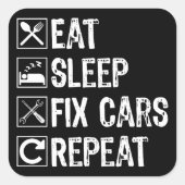 食べSleep Fix Cars Repeatおもしろい整備士パパ スクエアシール (正面)