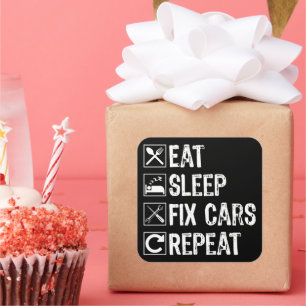 食べSleep Fix Cars Repeatおもしろい整備士パパ スクエアシール