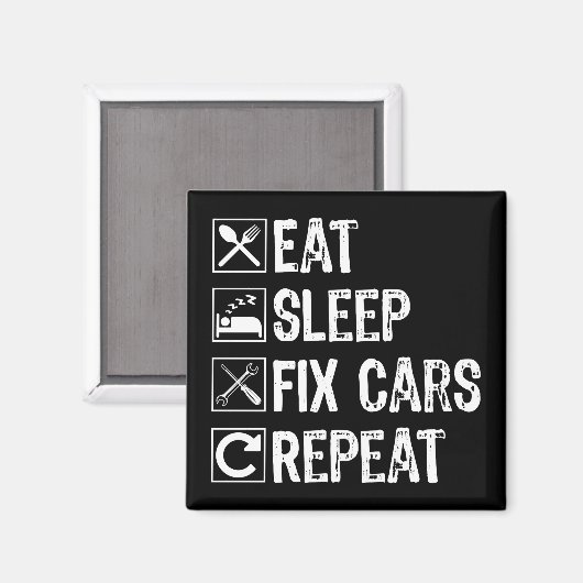 食べSleep Fix Cars Repeatおもしろい整備士パパ マグネット (正面/裏面)