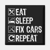 食べSleep Fix Cars Repeatおもしろい整備士パパ マグネット (正面)