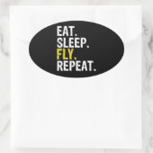 食べSleep Fly Repeat Aviationパイロット 楕円形シール (バッグ)