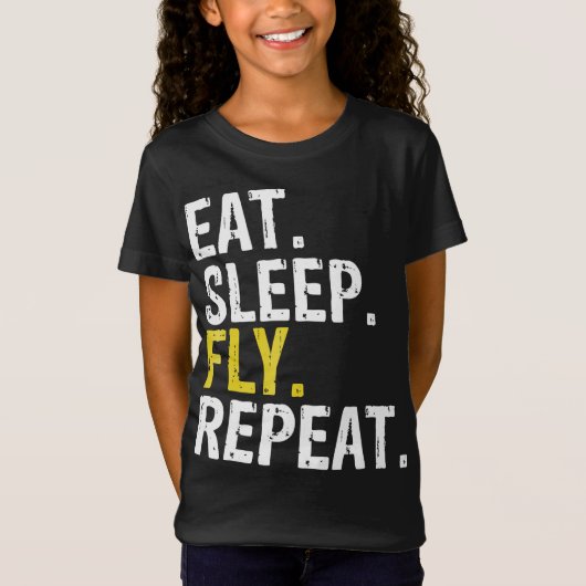 食べSleep Fly Repeat Aviationパイロット Tシャツ (正面)