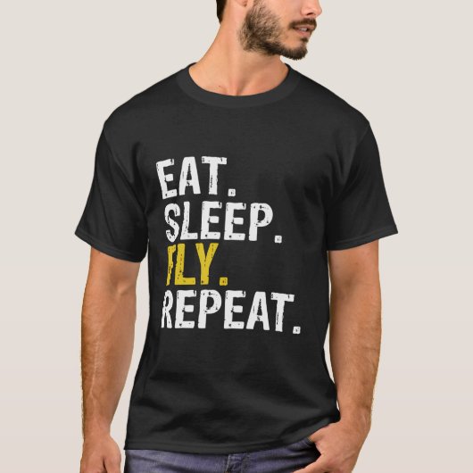 食べSleep Fly Repeat Aviationパイロット Tシャツ (正面)