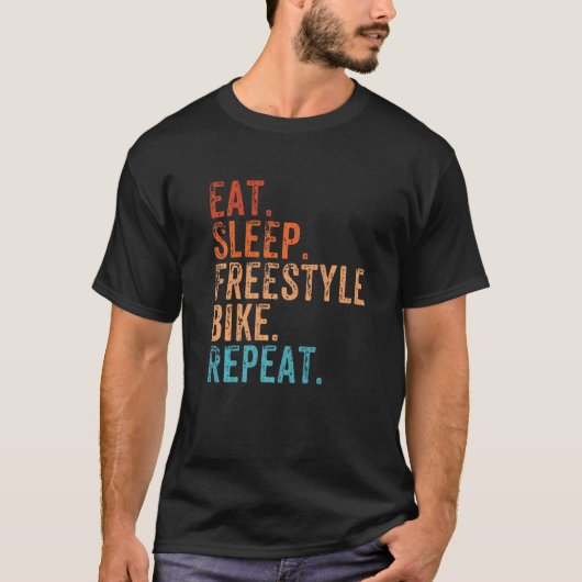 食べSleep FreestyleバイクリピートヴィンテージおもしろいBiki Tシャツ (正面)