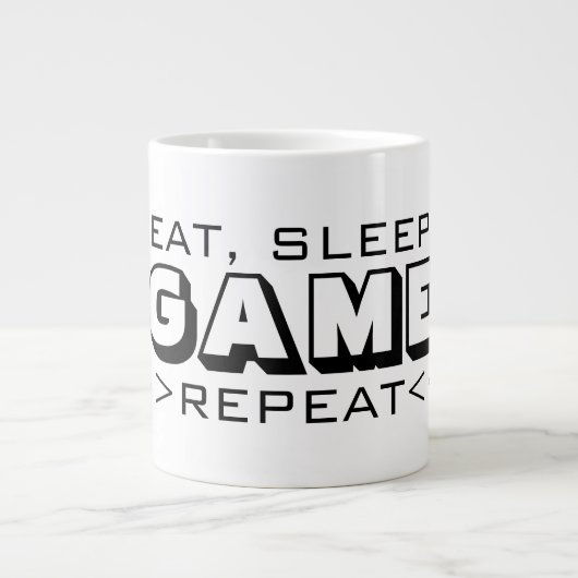 食べSleep Gameおもしろい Repeat extra large jumbo size ジャンボコーヒーマグカップ (正面)