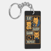 食べSleep Game Repeat - Cute Gamer Cat キーホルダー (正面左)