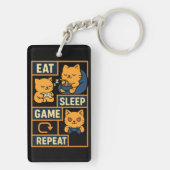 食べSleep Game Repeat - Cute Gamer Cat キーホルダー (裏面)