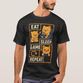 食べSleep Game Repeat - Cute Gamer Cat Tシャツ