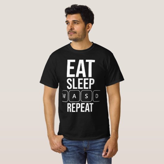 食べSleep Game Repeat - White WASD Edition Tシャツ (正面フル)