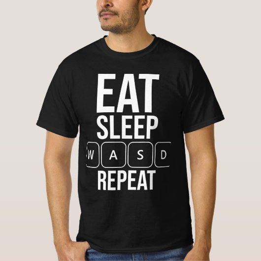 食べSleep Game Repeat - White WASD Edition Tシャツ (正面)