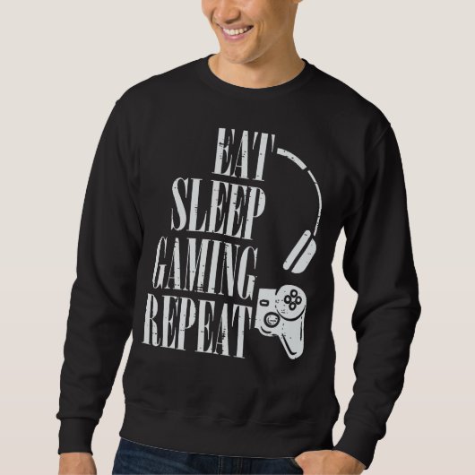 食べSleep Gaming Repeatおもしろい Gamer Boys Kids Todd スウェットシャツ (正面)