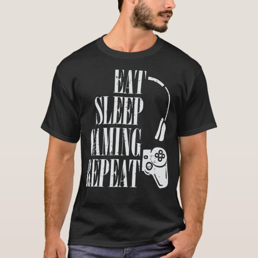 食べSleep Gaming Repeatおもしろい Gamer Boys Kids Todd Tシャツ (正面)