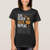 食べSleep Hack Repeat White Hat Black Hat Hacker Tシャツ (正面)