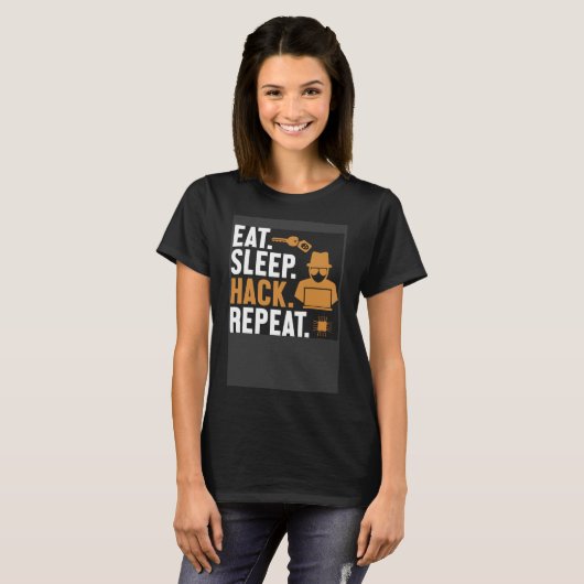 食べSleep Hack Repeat White Hat Black Hat Hacker Tシャツ (正面フル)