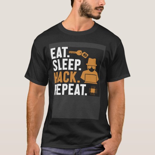 食べSleep Hack Repeat White Hat Black Hat Hacker Tシャツ (正面)