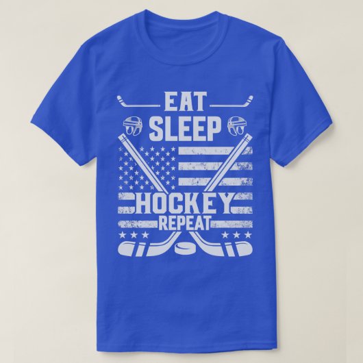 食べSleep Hockey動揺して Repeat American Flag H Tシャツ (デザイン正面)