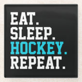 食べSleep Hockey Repeat – ホッケーラバー ガラスコースター (正面)