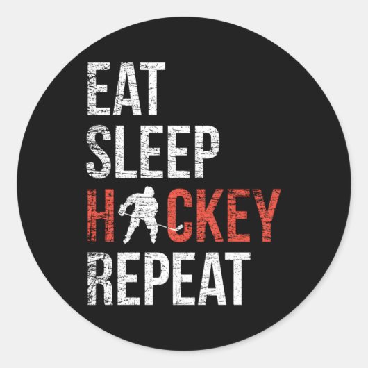 食べSleep Hockey Repeat Youth Ice Hockey ラウンドシール (正面)