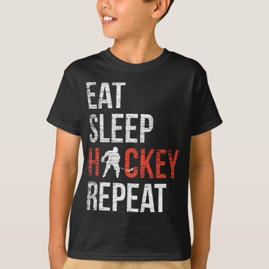 食べSleep Hockey Repeat Youth Ice Hockey Tシャツ (正面)