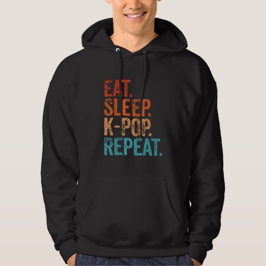 食べSleep Kポップ・アートの Repeat Korean Kpop音楽ファンおもしろい パーカ (正面)