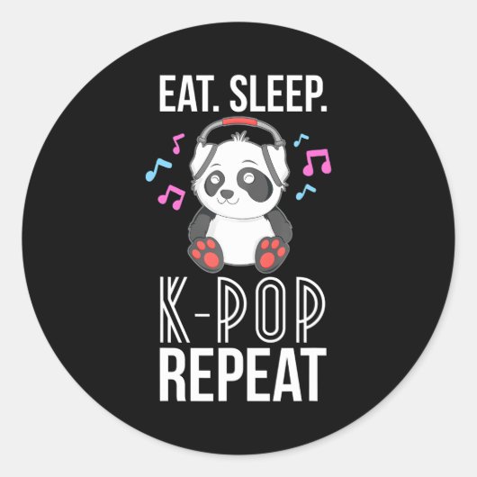 食べSleep K-ポップ・アートの Repeat ns Panda KPop引用文 ラウンドシール (正面)