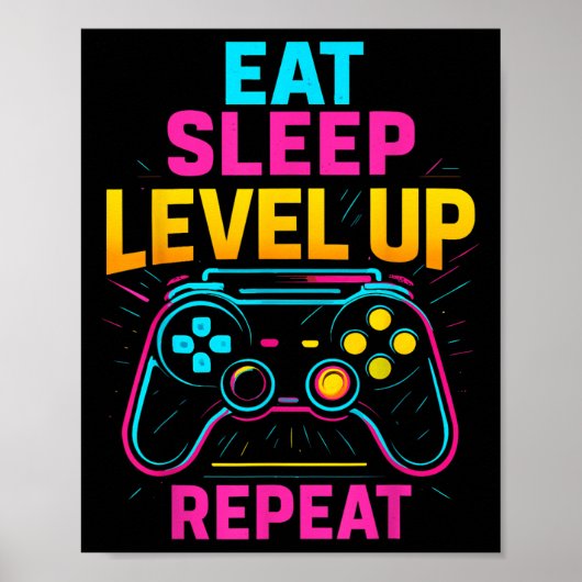 食べSleep Level Up RepeatゲーマーおもしろいビデオゲームG ポスター (正面)
