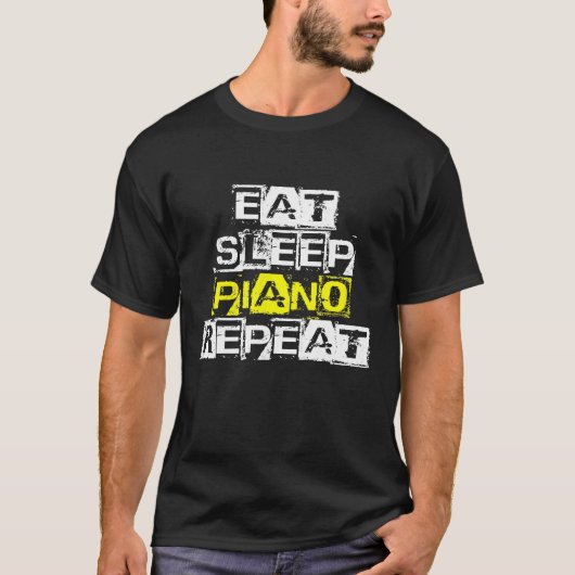 食べSleep Piano Repeatおもしろい Piano Player Gift Tシャツ (正面)