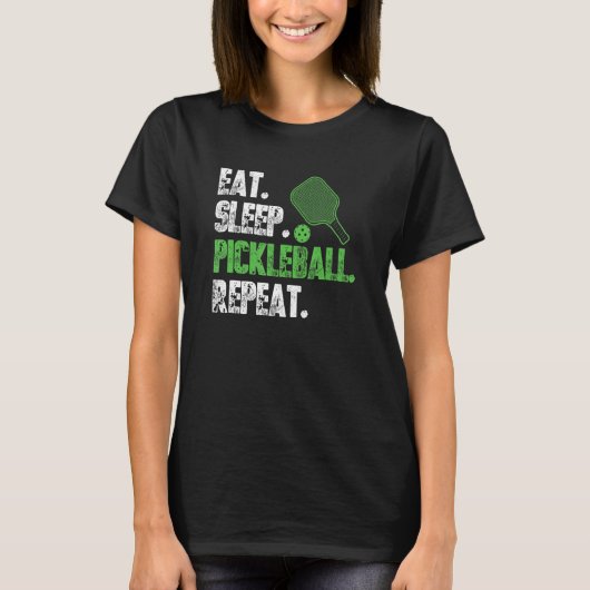 食べSleep Pickleball Repeatおもしろい - Pickleball Set Tシャツ (正面)