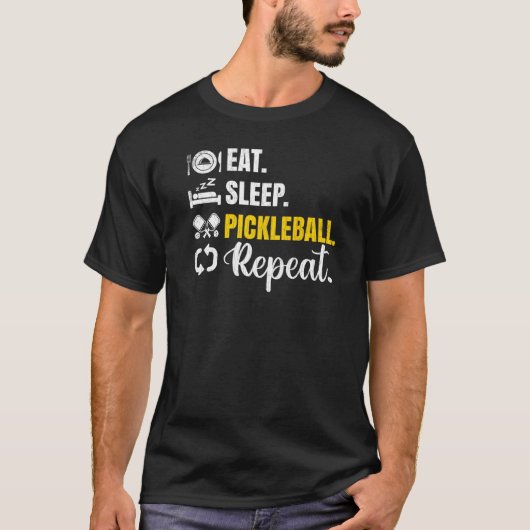 食べSleep Pickleball Repeat Playerパドルグラフィック Tシャツ (正面)