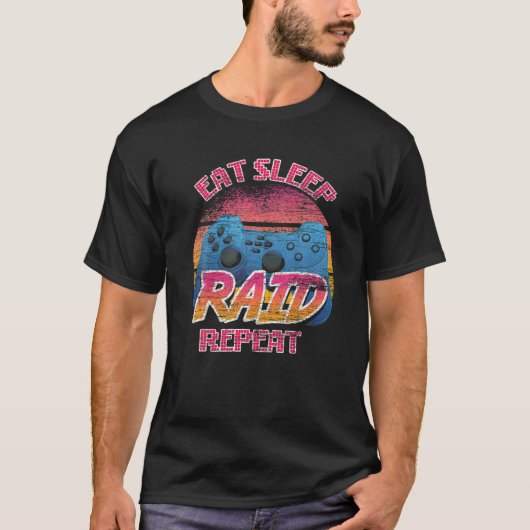 食べSleep Raid Repeat Video Games Gamer Giftレトロ Tシャツ (正面)