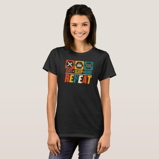 食べSleep Repeat Library Librarian Book Tシャツ (正面フル)