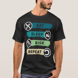 食べSLEEP RIDE REPEAT MOTORBIKEおもしろいバイクもしくは自転車に乗る人 Tシャツ