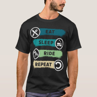 食べSLEEP RIDE REPEAT MOTORBIKEおもしろいバイクもしくは自転車に乗る人 Tシャツ