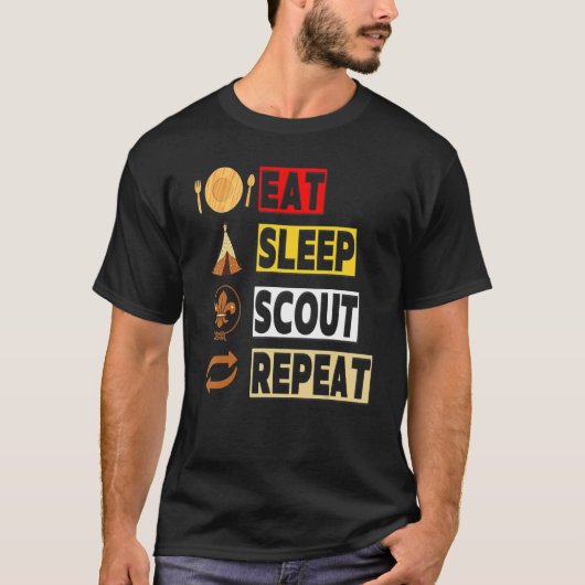 食べSleep Scout Repeatスカウンユニークト男性へW Tシャツ (正面)