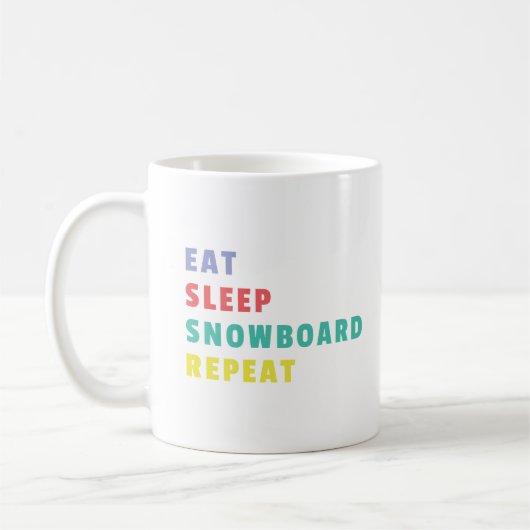 食べSLEEP SNOWBOARD REPEATカラフル はっきりした コーヒーマグカップ (左)