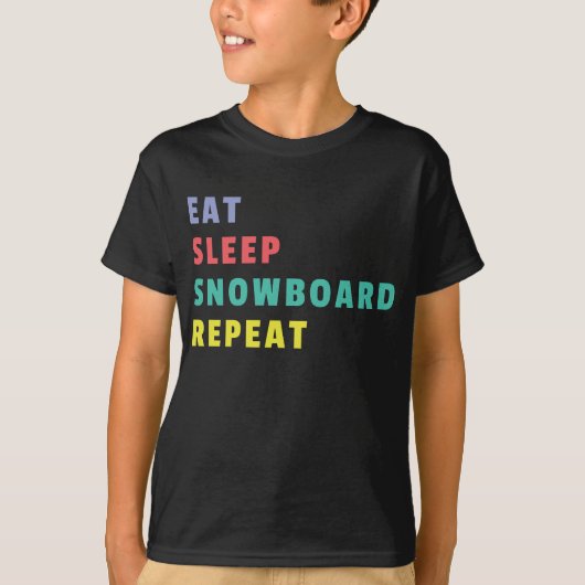 食べSleep Snowboard Repeatカラフル Kids Tシャツ (正面)
