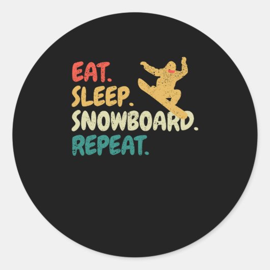 食べSLEEP SNOWBOARD REPEAT SNOWBOARDERおもしろい SNOW ラウンドシール (正面)