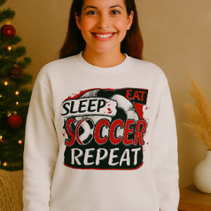 食べSleep Soccer Repeat Shirtはっきりした – 赤と黒 スウェットシャツ