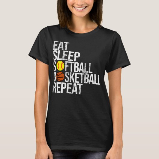 食べSleep Softball Basketball Repeatおもしろい Ball Tシャツ (正面)