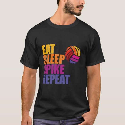 食べSleep Spike Repeat Volleyball Tシャツ (正面)